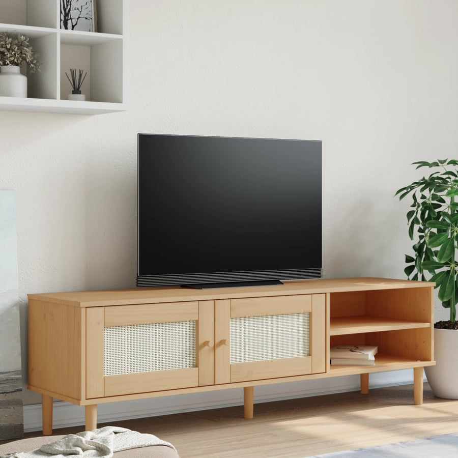Comodă Tv Senja Aspect Ratan , 158X40X49 Cm, Lemn Masiv Pin