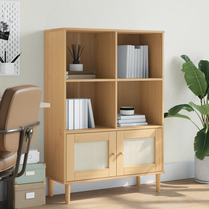 Bibliotecă Senja, Aspect Ratan , 90X35X130 Cm Lemn Masiv Pin