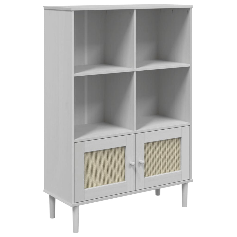 Bibliotecă Senja, Aspect Ratan , 90X35X130 Cm Lemn Masiv Pin