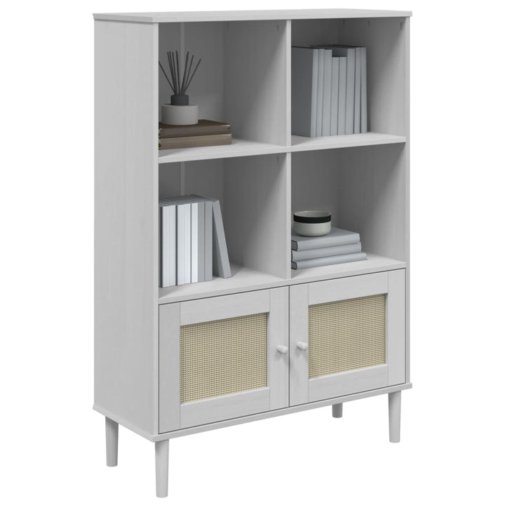 Bibliotecă Senja, Aspect Ratan , 90X35X130 Cm Lemn Masiv Pin