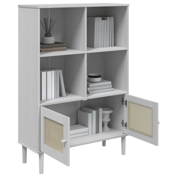 Bibliotecă Senja, Aspect Ratan , 90X35X130 Cm Lemn Masiv Pin