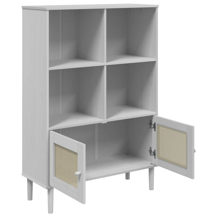 Bibliotecă Senja, Aspect Ratan , 90X35X130 Cm Lemn Masiv Pin