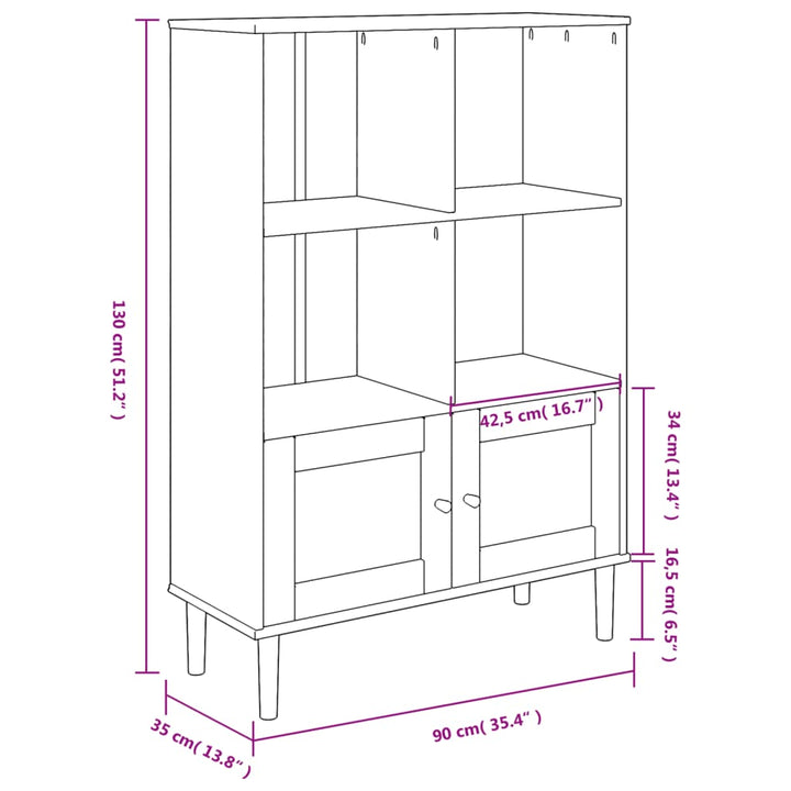 Bibliotecă Senja, Aspect Ratan , 90X35X130 Cm Lemn Masiv Pin