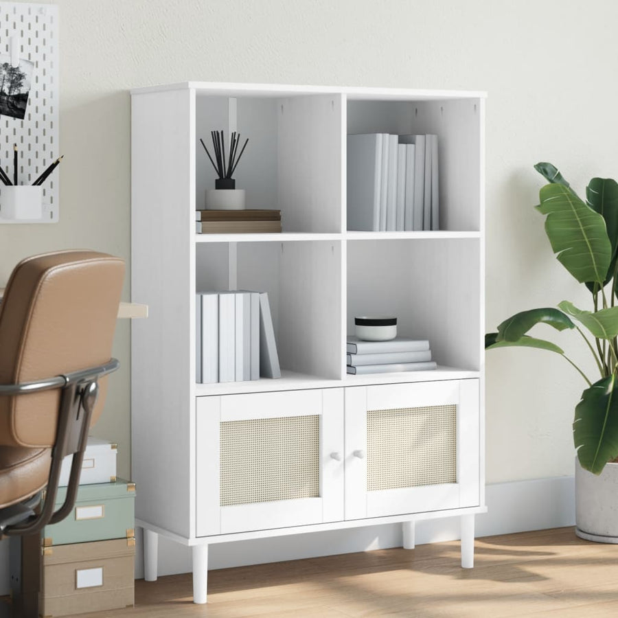Bibliotecă Senja, Aspect Ratan , 90X35X130 Cm Lemn Masiv Pin