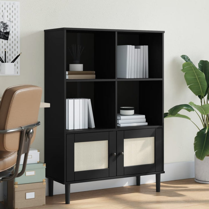 Bibliotecă Senja, Aspect Ratan , 90X35X130 Cm Lemn Masiv Pin