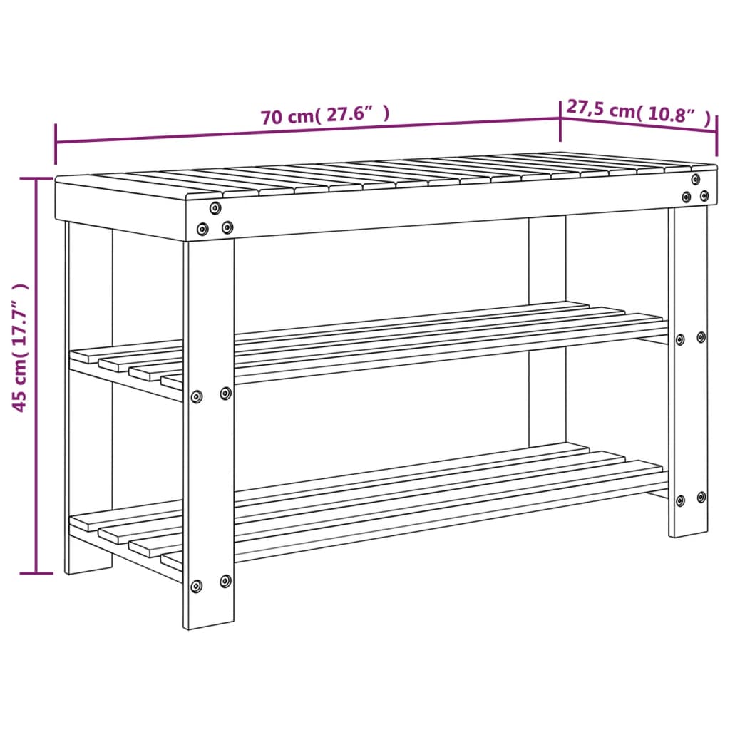 Suport De Pantofi Cu 3 Niveluri, 70X27,5X45 Cm, Bambus