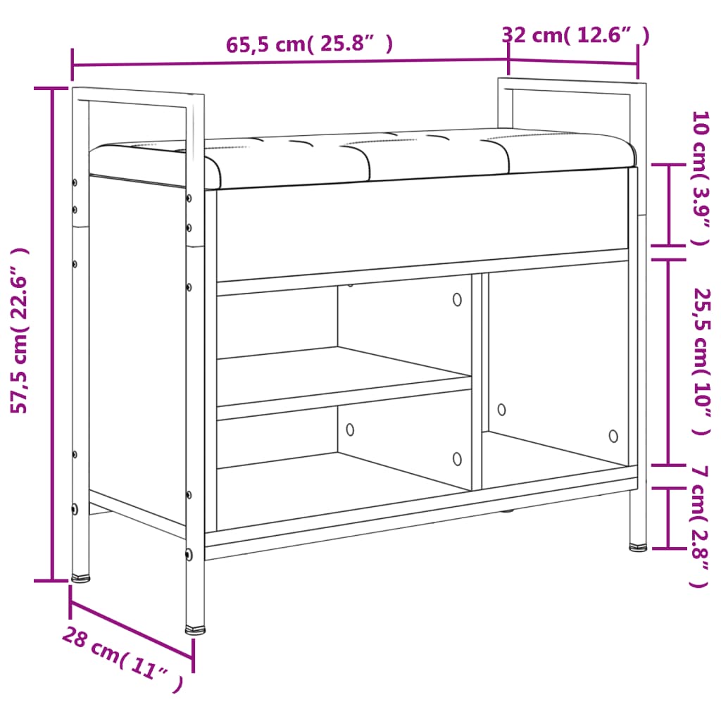 Bancă De Pantofi, Gri Sonoma, 65,5X32X57,5 Cm, Lemn Prelucrat