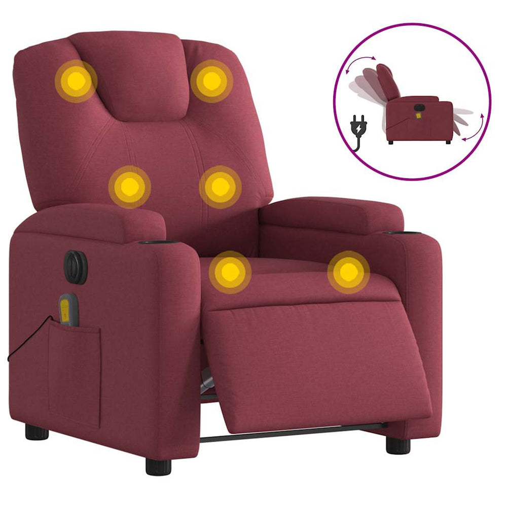Vixl Fotoliu Electric De Masaj Rabatabil, Roșu Vin, Textil