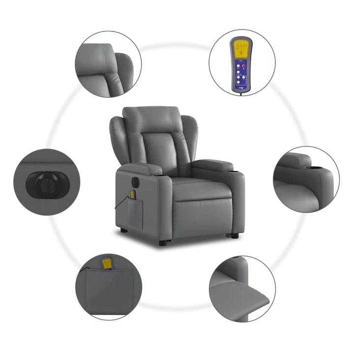 Vixl Fotoliu Masaj Rabatabil Electric Cu Ridicare, , Piele Eco