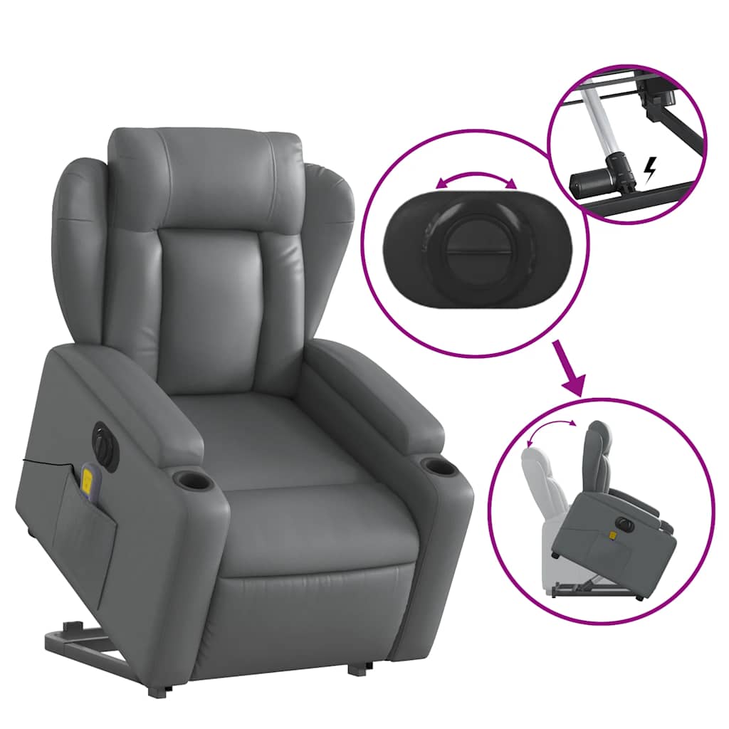 Vixl Fotoliu Masaj Rabatabil Electric Cu Ridicare, , Piele Eco