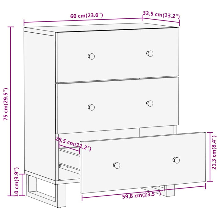 Dulapuri Lateral, 2 Buc., Maro/Negru, 60X33,5X75 Cm, Lemn Mango