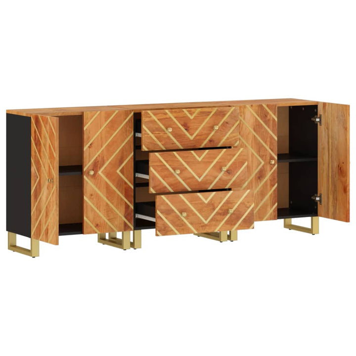 Dulapuri Lateral, 3 Buc., Maro/Negru, 60X33,5X75 Cm, Lemn Mango