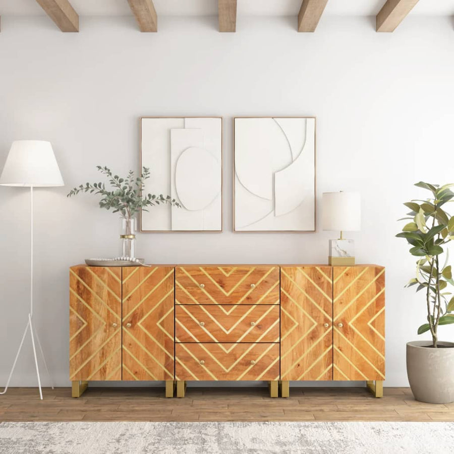Dulapuri Lateral, 3 Buc., Maro/Negru, 60X33,5X75 Cm, Lemn Mango