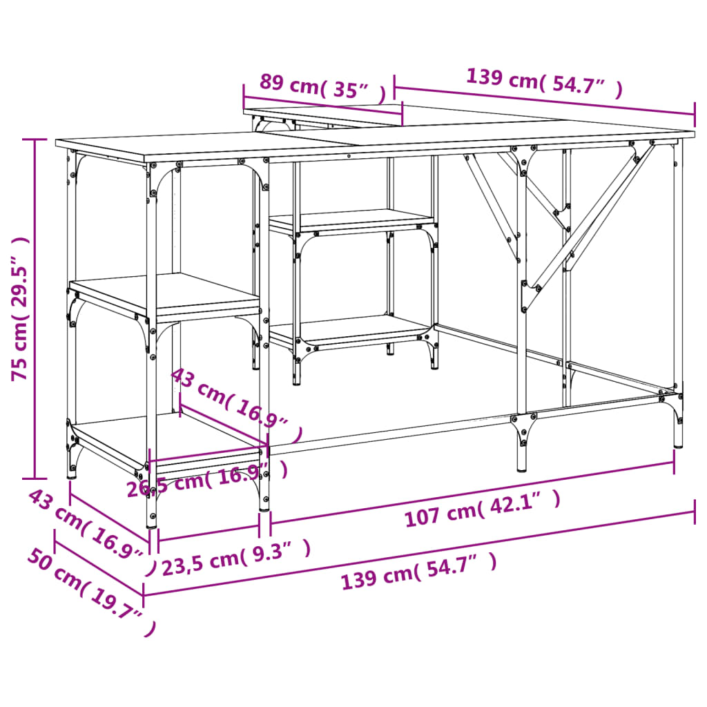 Birou, Gri Sonoma, 139X139X75 Cm, Lemn Prelucrat