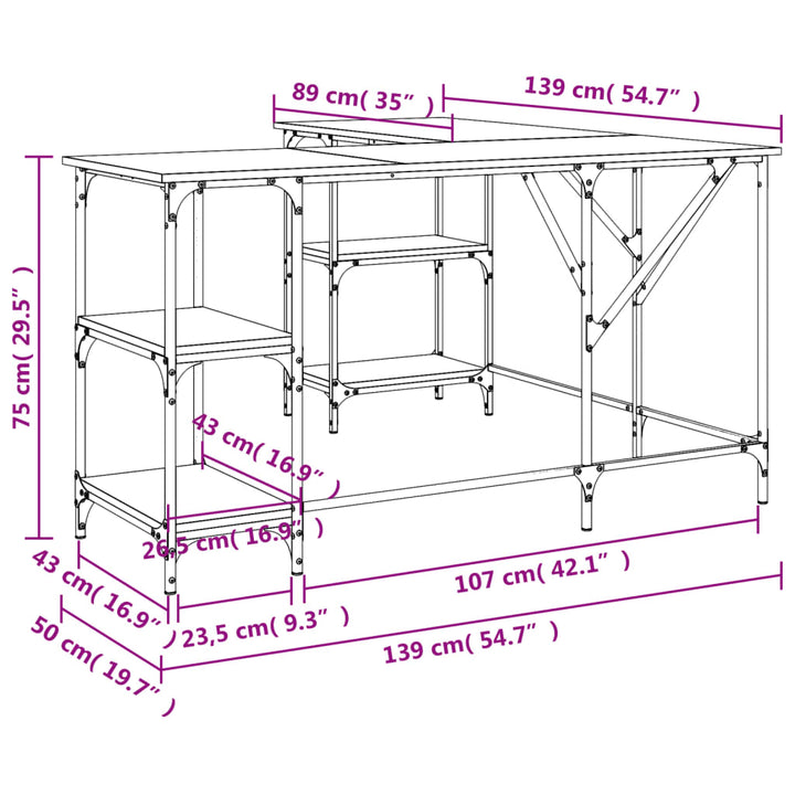 Birou, Gri Sonoma, 139X139X75 Cm, Lemn Prelucrat