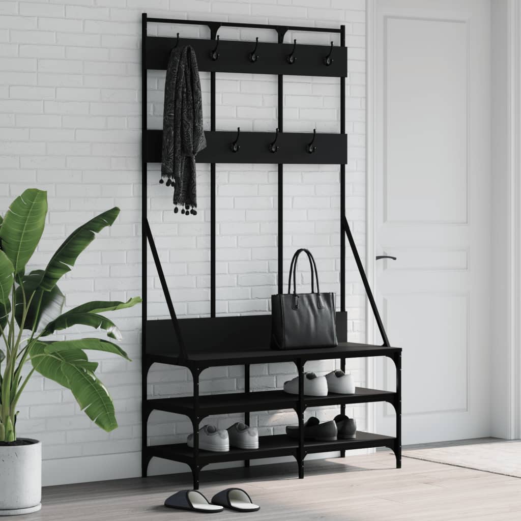 Suport De Haine Cu Raft De Pantofi Stejar Fumuriu, 100X40X184Cm