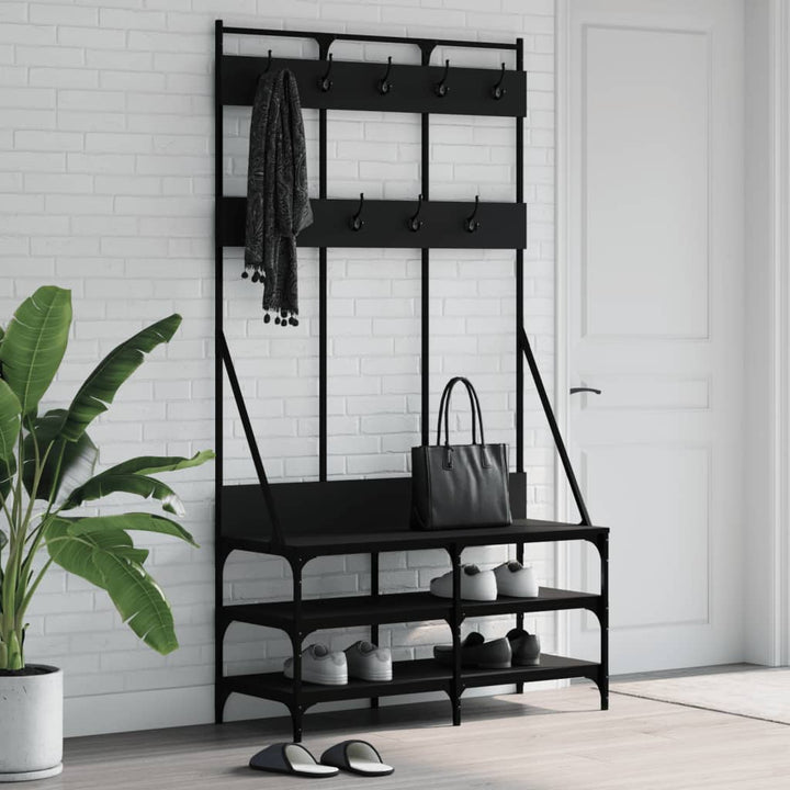 Suport De Haine Cu Raft De Pantofi Stejar Fumuriu, 100X40X184Cm