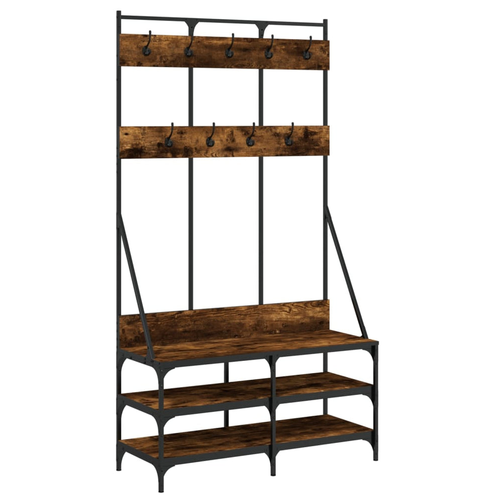 Suport De Haine Cu Raft De Pantofi Stejar Fumuriu, 100X40X184Cm