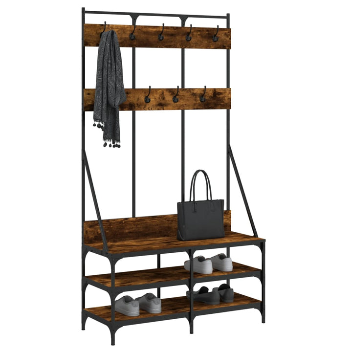 Suport De Haine Cu Raft De Pantofi Stejar Fumuriu, 100X40X184Cm