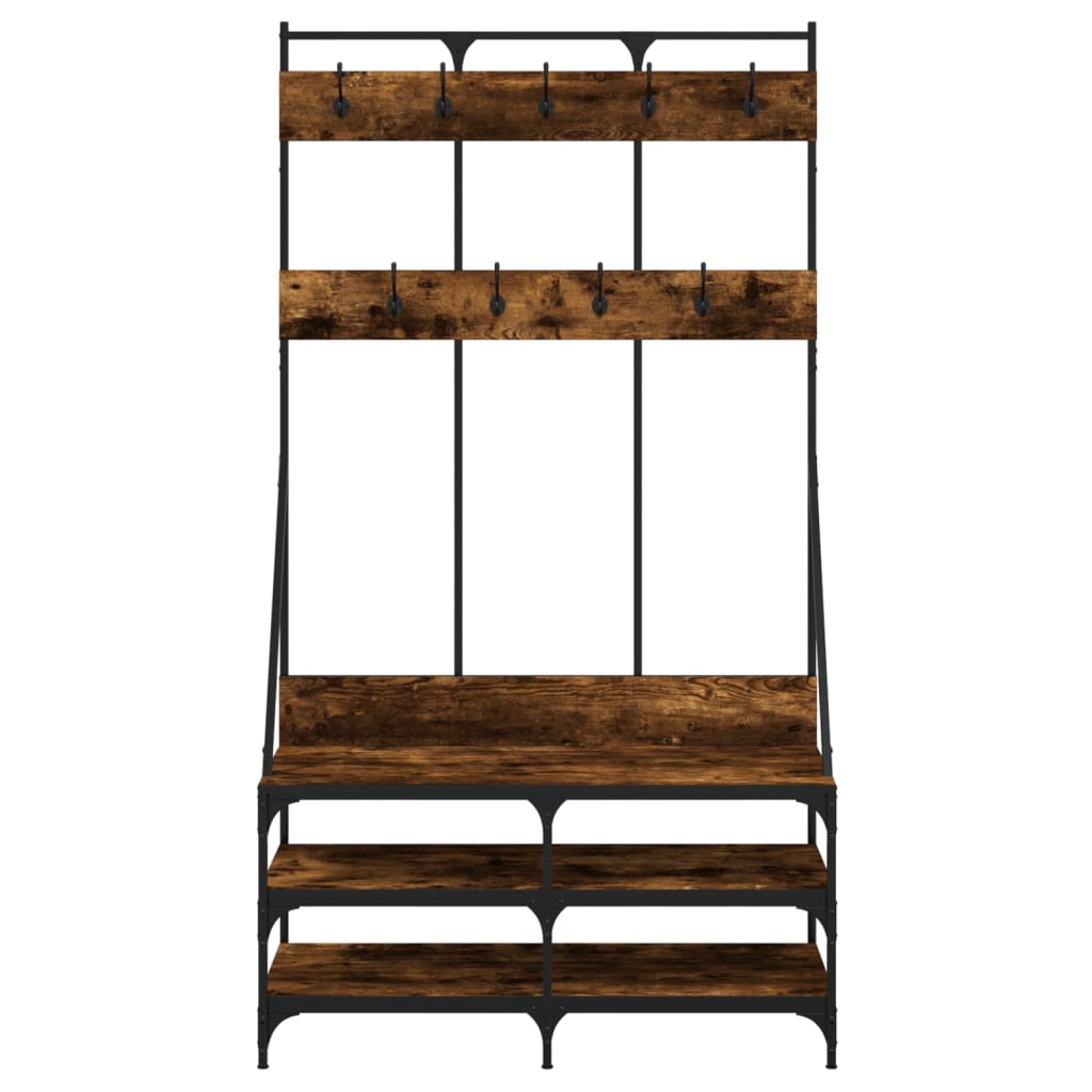 Suport De Haine Cu Raft De Pantofi Stejar Fumuriu, 100X40X184Cm