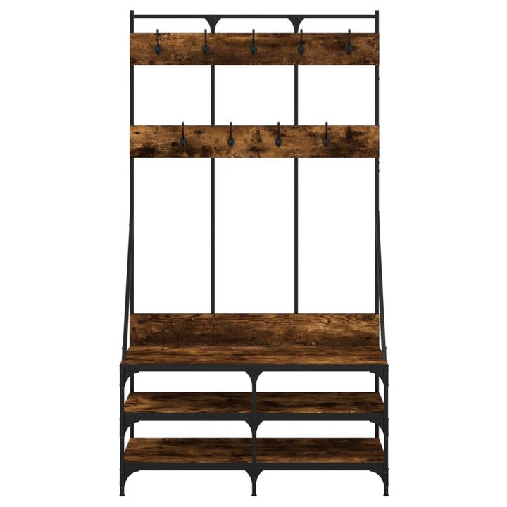 Suport De Haine Cu Raft De Pantofi Stejar Fumuriu, 100X40X184Cm