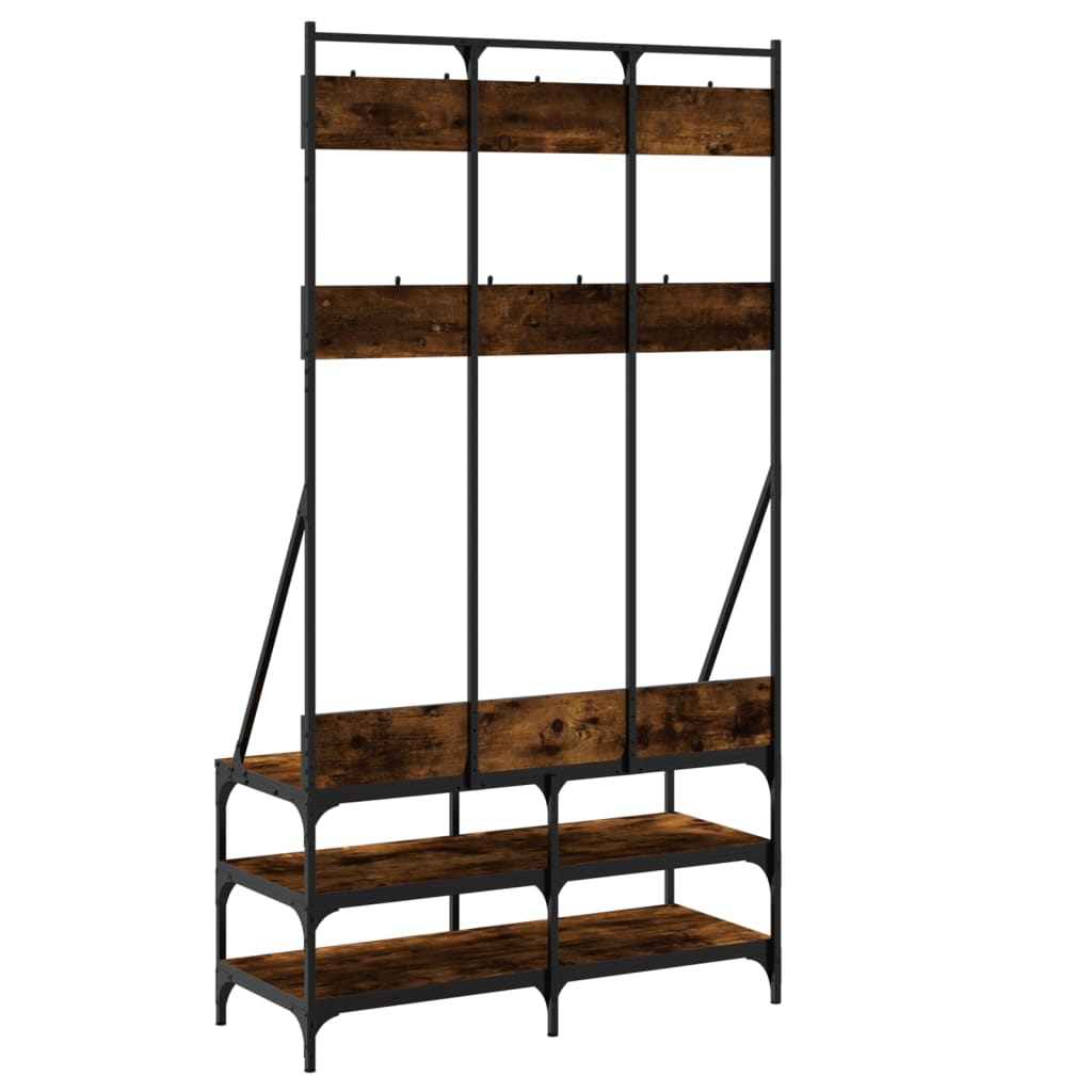Suport De Haine Cu Raft De Pantofi Stejar Fumuriu, 100X40X184Cm