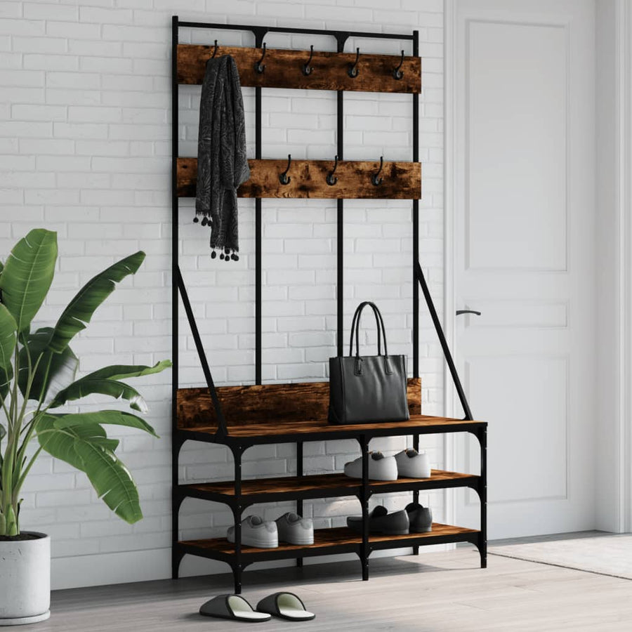 Suport De Haine Cu Raft De Pantofi Stejar Fumuriu, 100X40X184Cm
