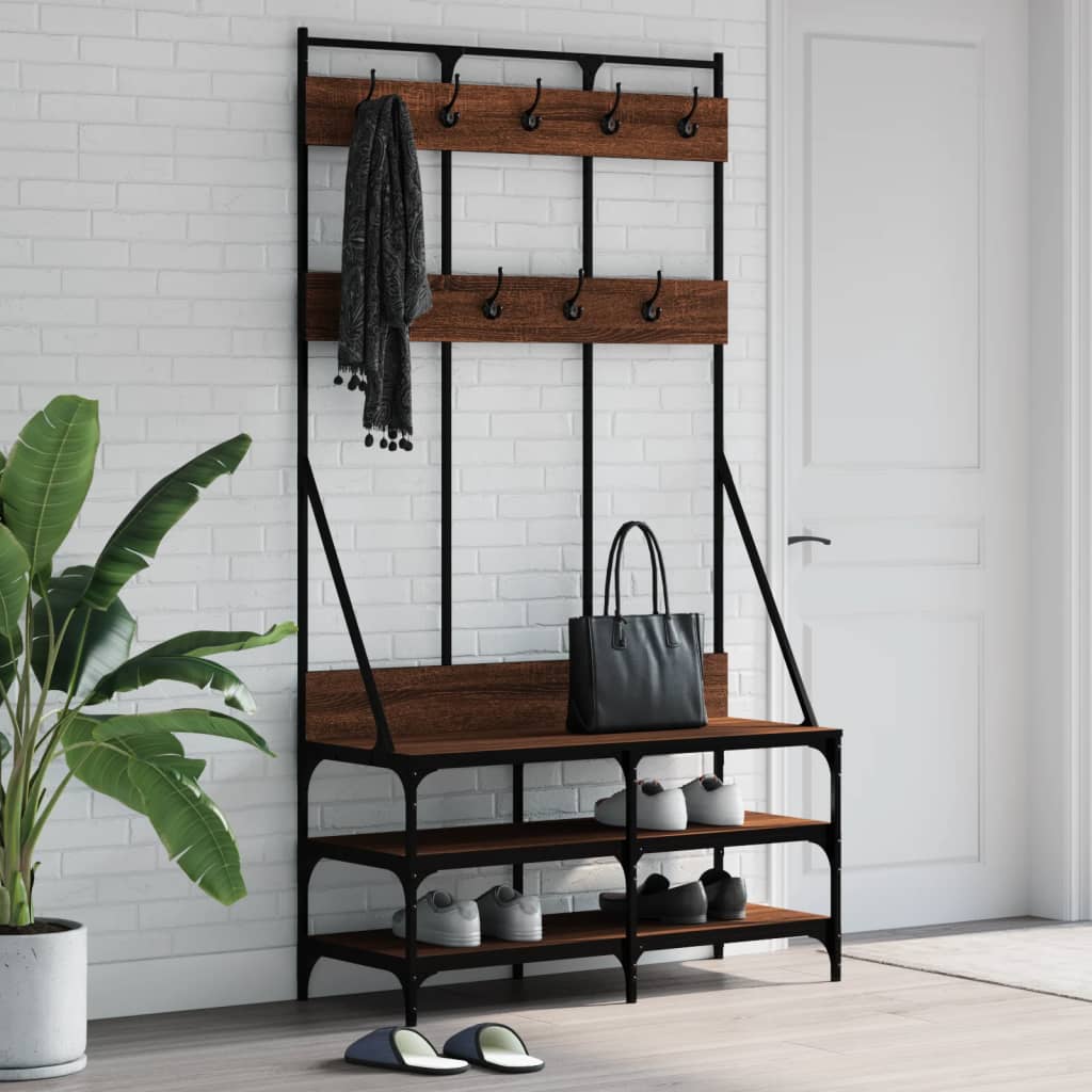 Suport De Haine Cu Raft De Pantofi Stejar Fumuriu, 100X40X184Cm