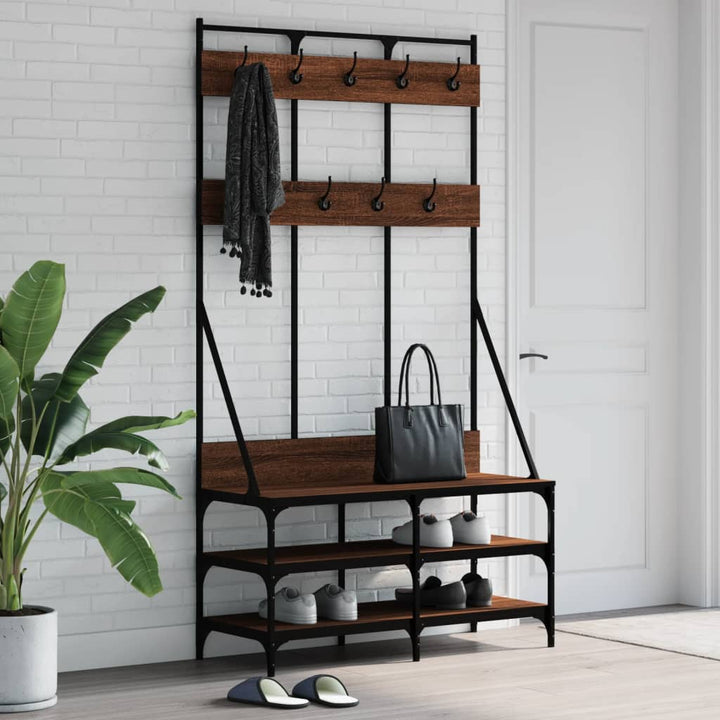 Suport De Haine Cu Raft De Pantofi Stejar Fumuriu, 100X40X184Cm