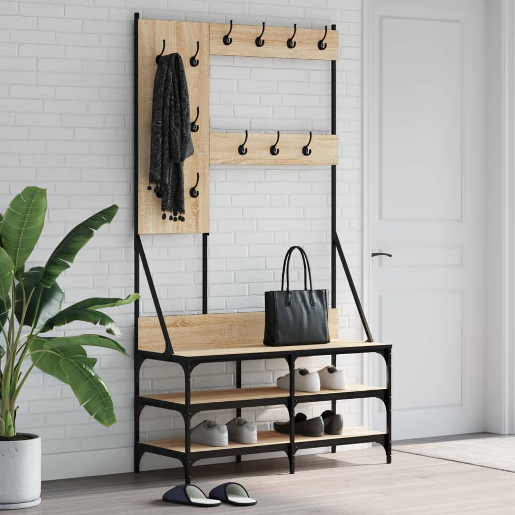 Suport De Haine Cu Raft De Pantofi Stejar Fumuriu, 100X40X184Cm