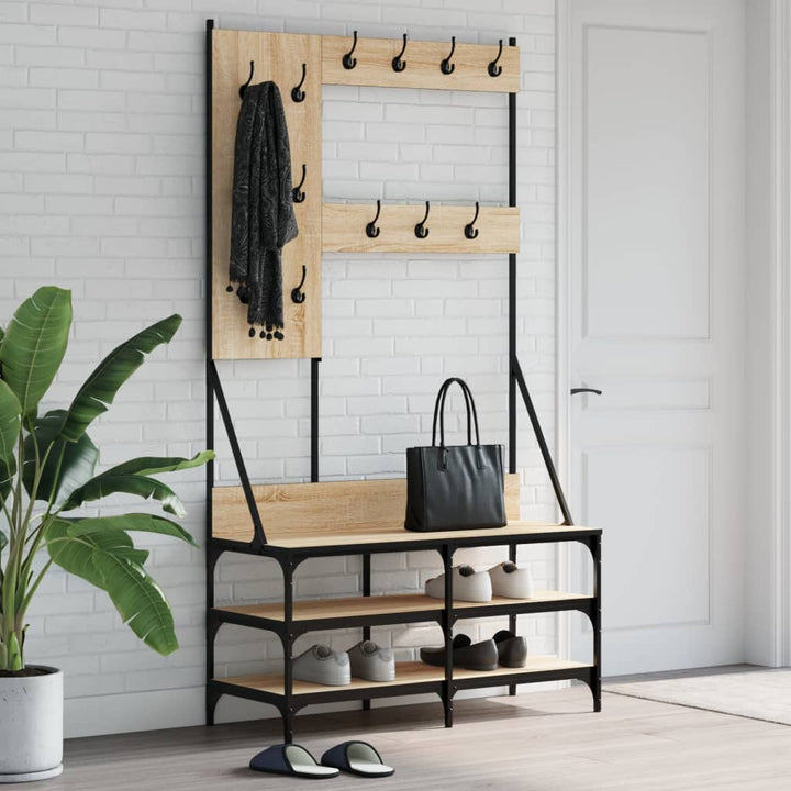 Suport De Haine Cu Raft De Pantofi Stejar Fumuriu, 100X40X184Cm
