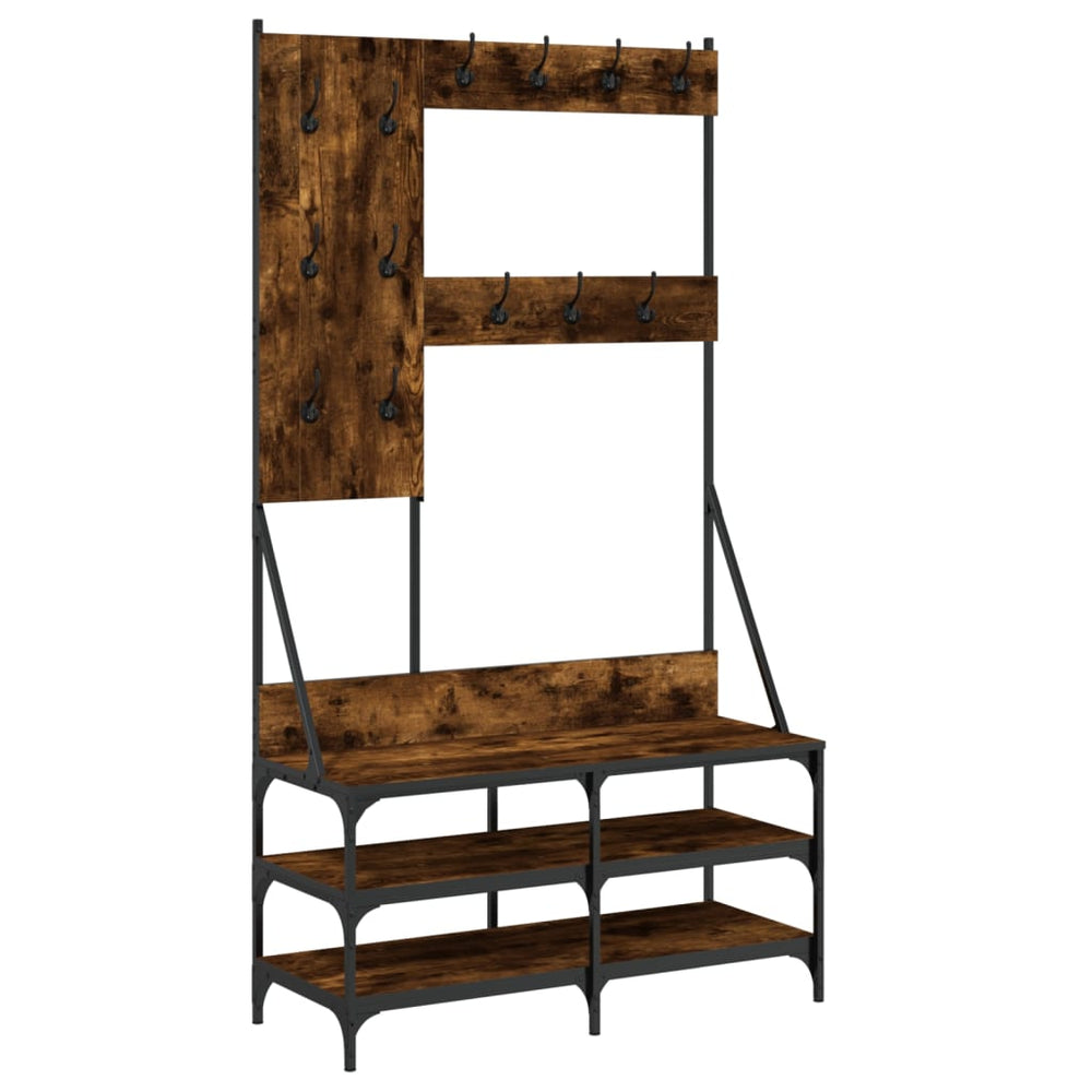 Suport De Haine Cu Raft De Pantofi Stejar Fumuriu, 100X40X184Cm