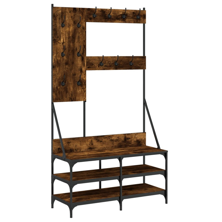 Suport De Haine Cu Raft De Pantofi Stejar Fumuriu, 100X40X184Cm