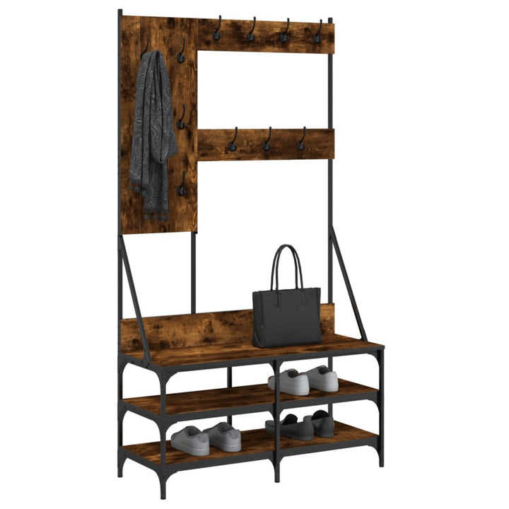 Suport De Haine Cu Raft De Pantofi Stejar Fumuriu, 100X40X184Cm