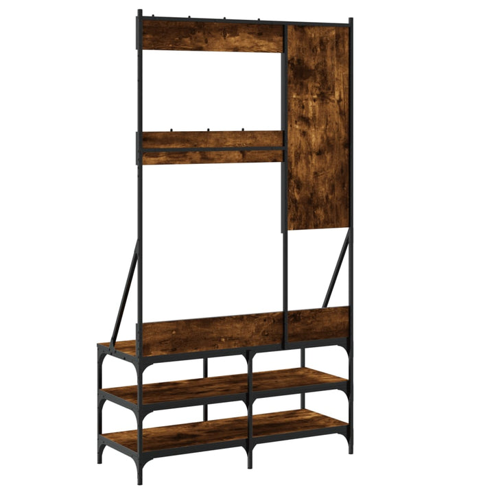 Suport De Haine Cu Raft De Pantofi Stejar Fumuriu, 100X40X184Cm