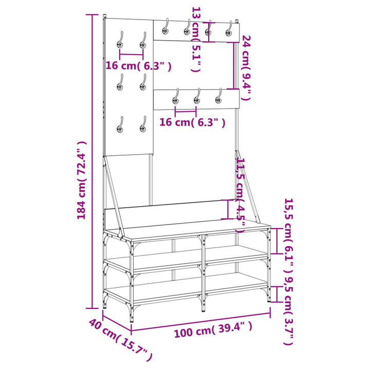 Suport De Haine Cu Raft De Pantofi Stejar Fumuriu, 100X40X184Cm