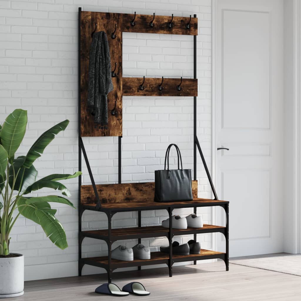 Suport De Haine Cu Raft De Pantofi Stejar Fumuriu, 100X40X184Cm