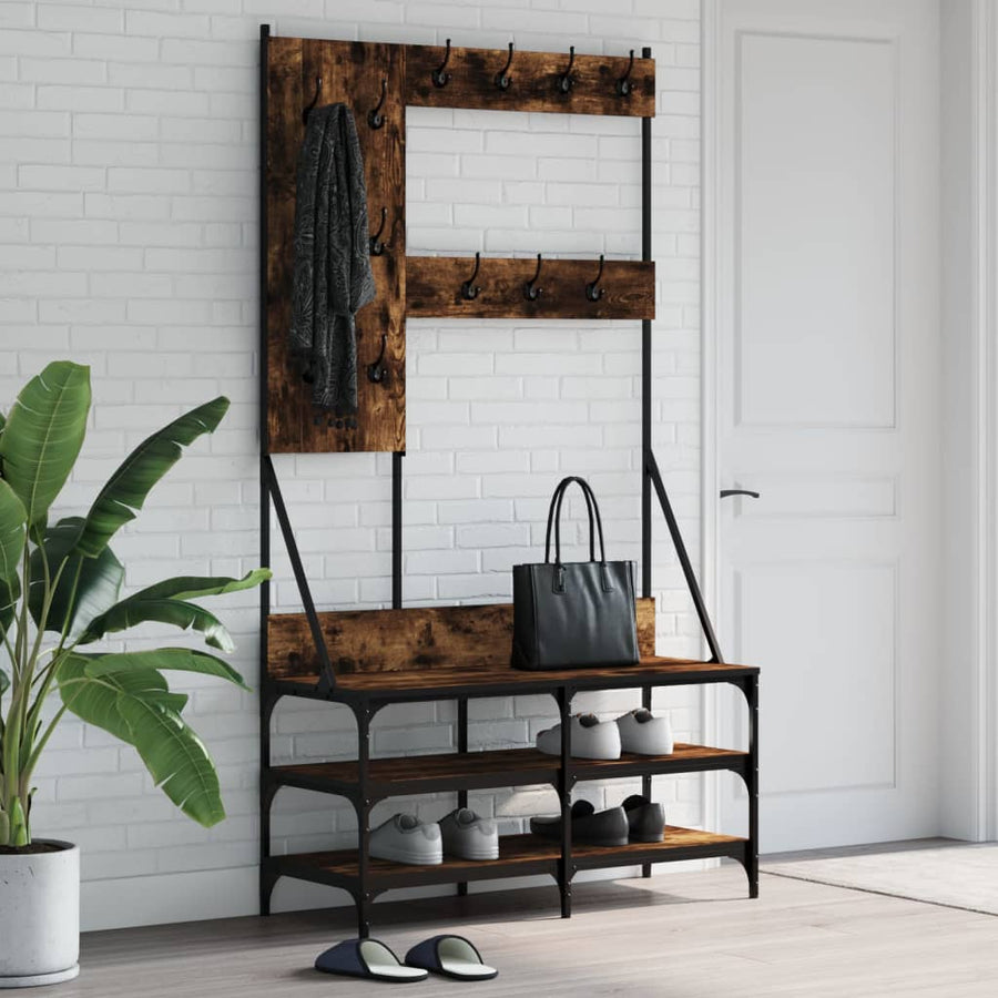 Suport De Haine Cu Raft De Pantofi Stejar Fumuriu, 100X40X184Cm