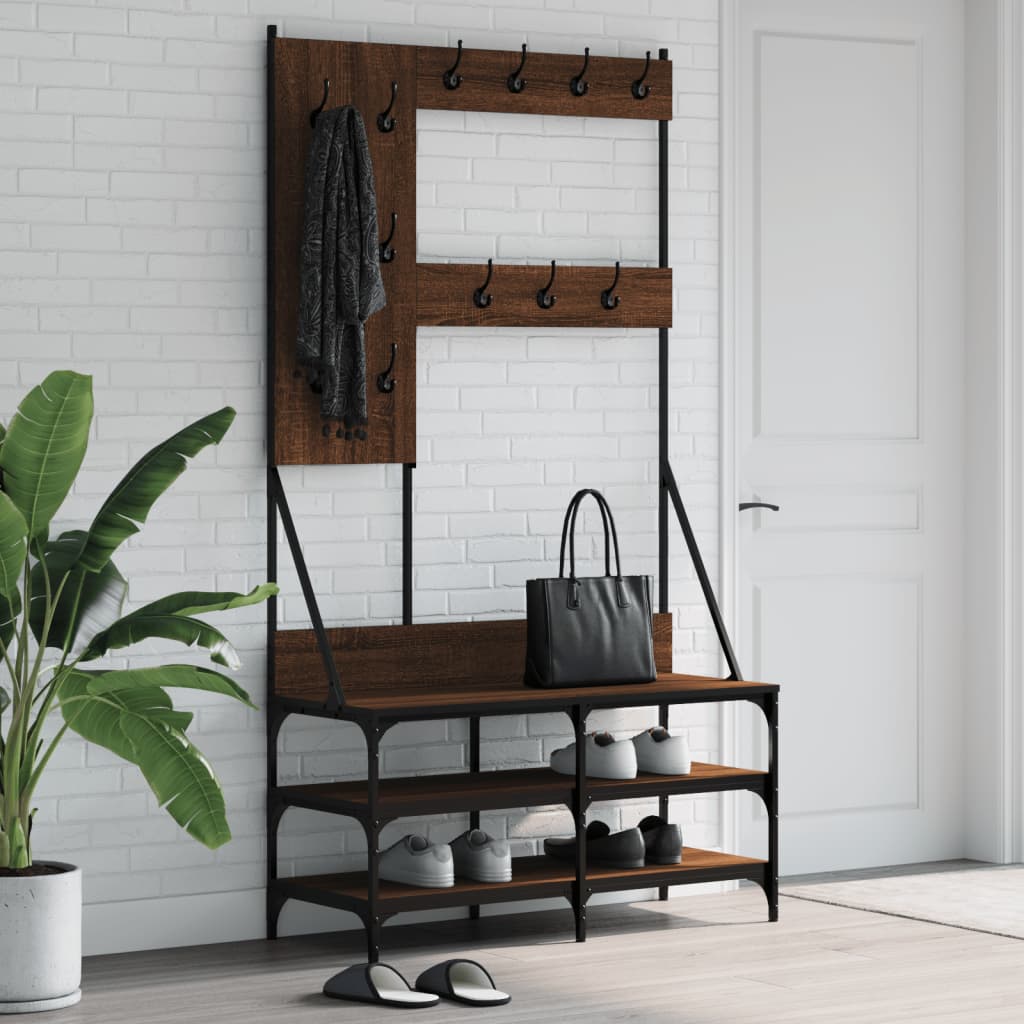 Suport De Haine Cu Raft De Pantofi Stejar Fumuriu, 100X40X184Cm