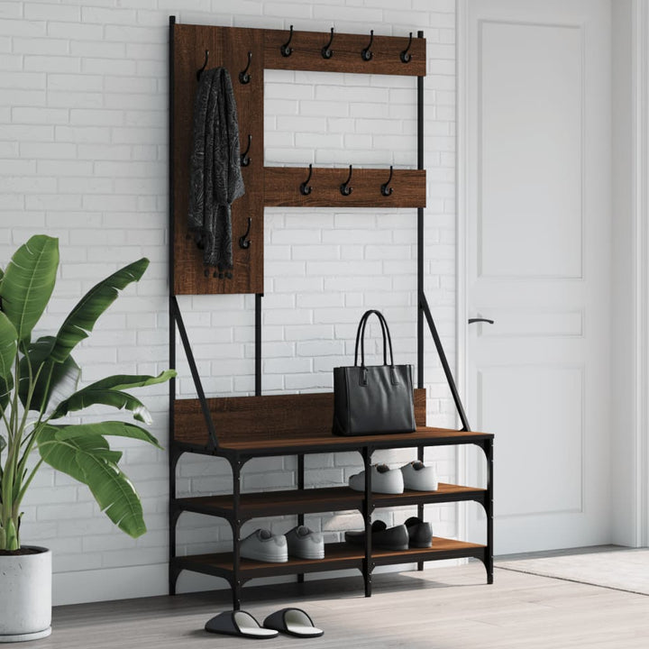 Suport De Haine Cu Raft De Pantofi Stejar Fumuriu, 100X40X184Cm