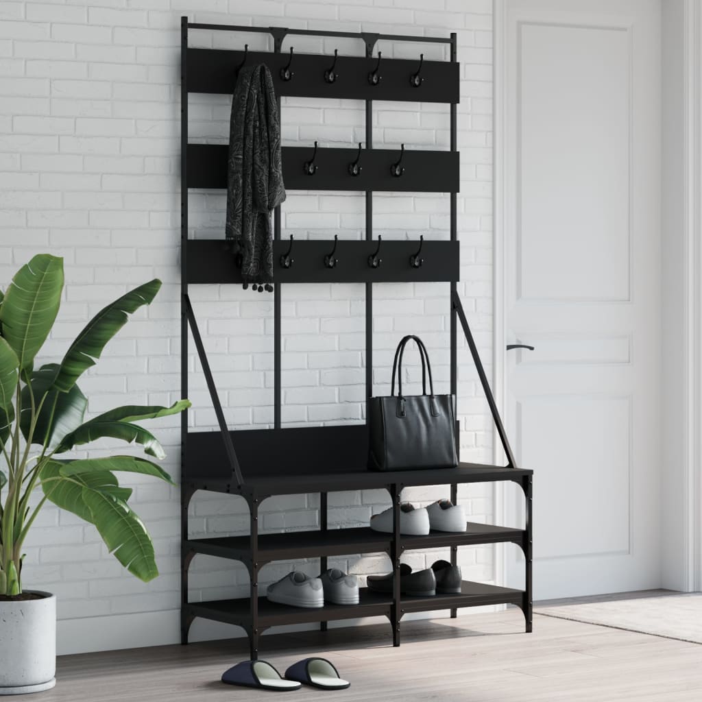 Suport De Haine Cu Raft De Pantofi Stejar Fumuriu, 100X40X184Cm