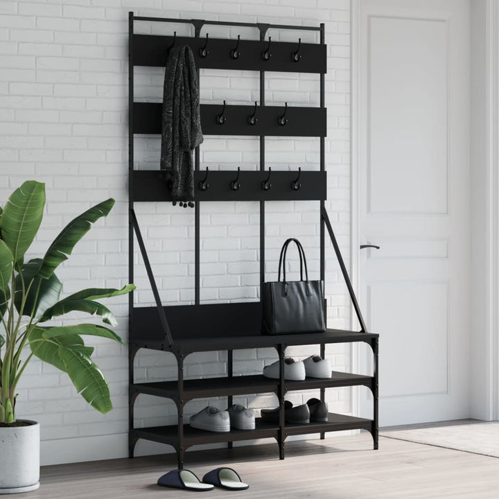 Suport De Haine Cu Raft De Pantofi Stejar Fumuriu, 100X40X184Cm