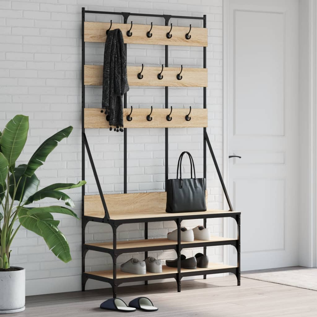 Suport De Haine Cu Raft De Pantofi Stejar Fumuriu, 100X40X184Cm