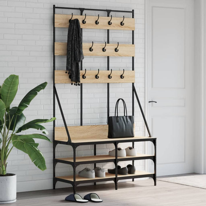 Suport De Haine Cu Raft De Pantofi Stejar Fumuriu, 100X40X184Cm