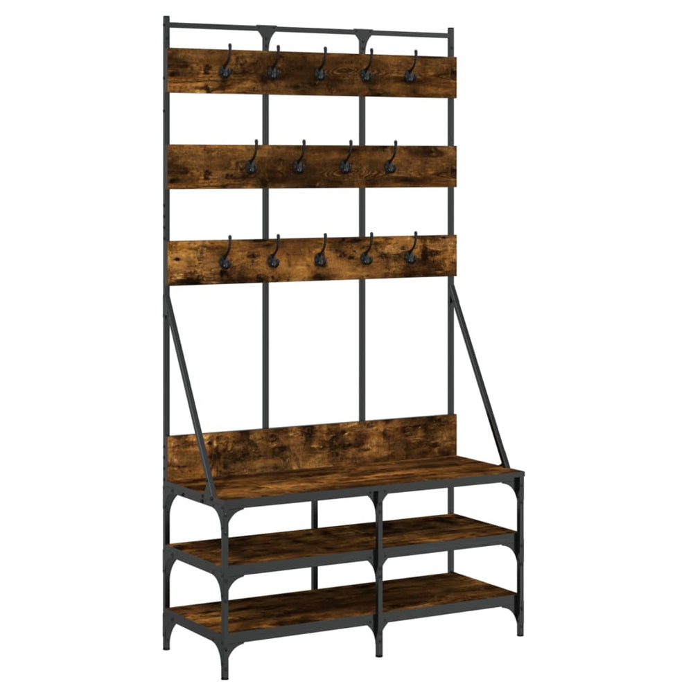 Suport De Haine Cu Raft De Pantofi Stejar Fumuriu, 100X40X184Cm