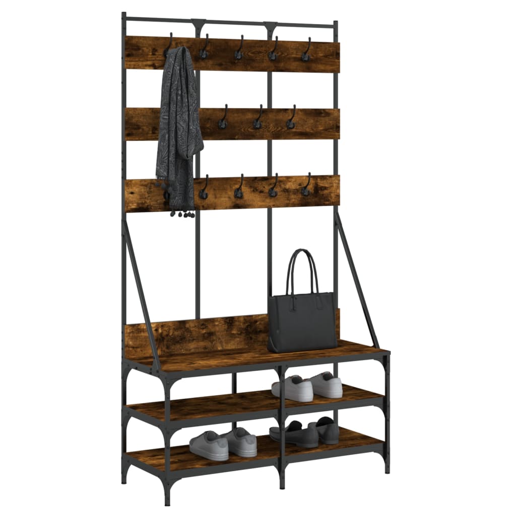 Suport De Haine Cu Raft De Pantofi Stejar Fumuriu, 100X40X184Cm