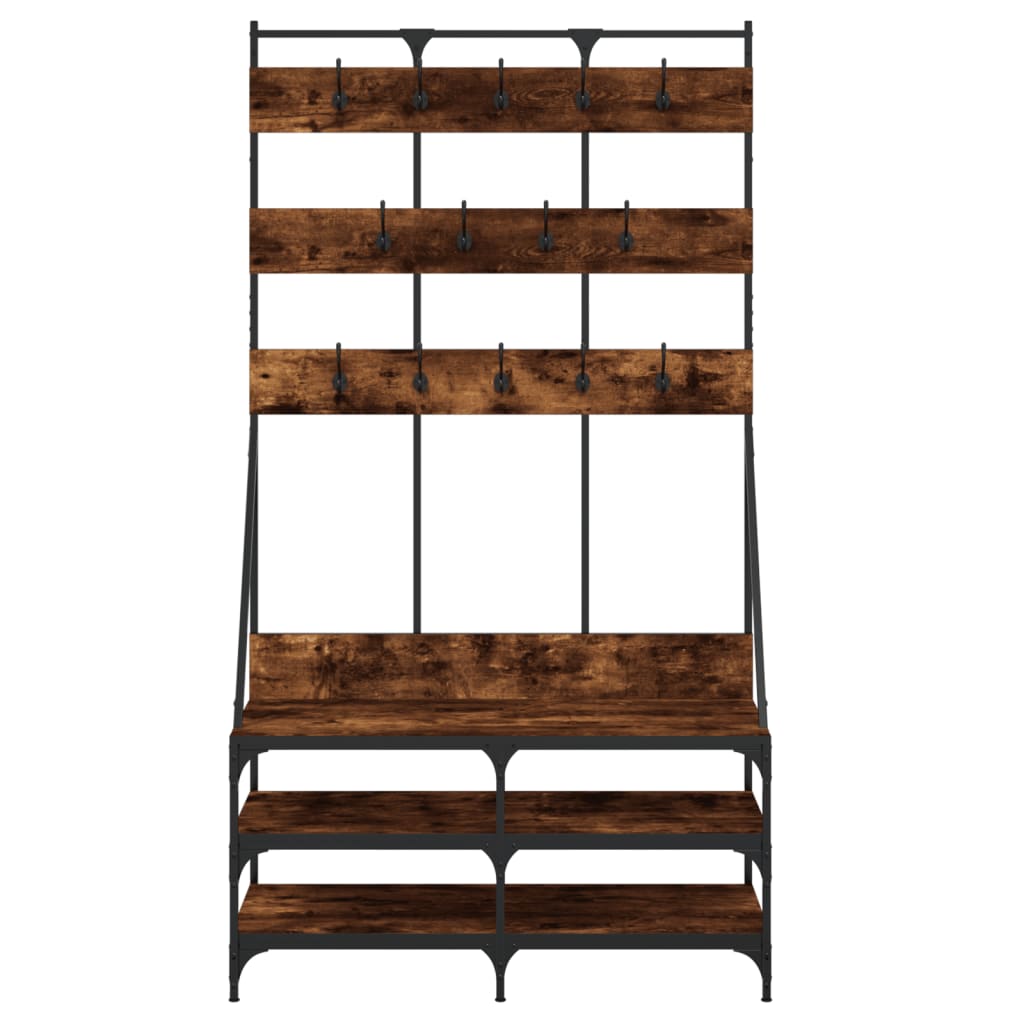 Suport De Haine Cu Raft De Pantofi Stejar Fumuriu, 100X40X184Cm
