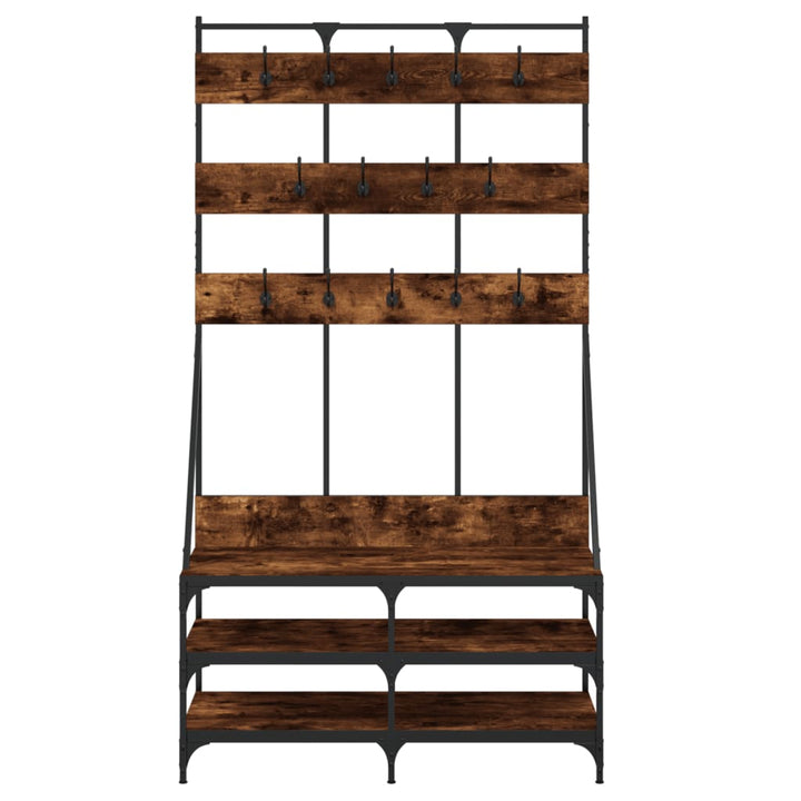 Suport De Haine Cu Raft De Pantofi Stejar Fumuriu, 100X40X184Cm