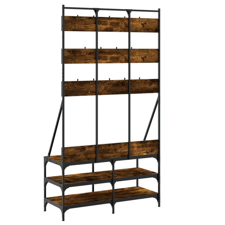 Suport De Haine Cu Raft De Pantofi Stejar Fumuriu, 100X40X184Cm