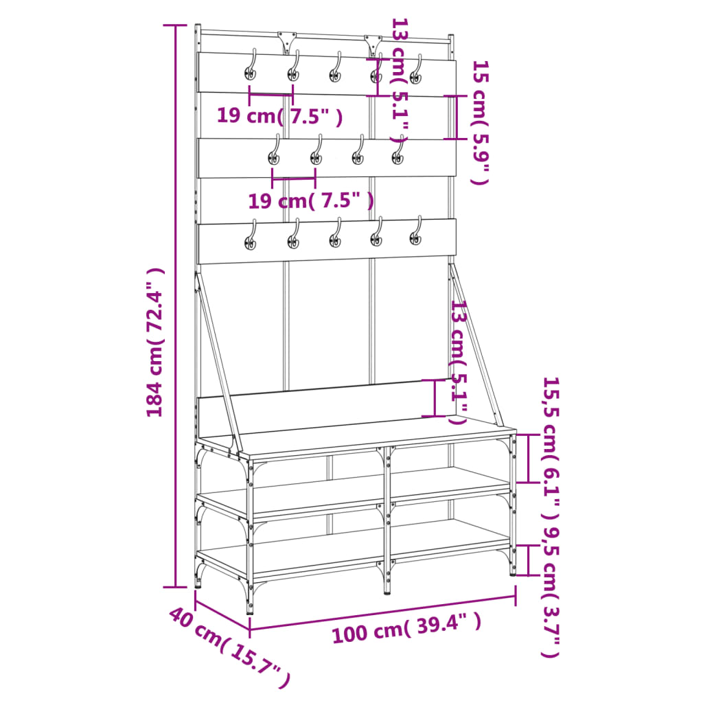 Suport De Haine Cu Raft De Pantofi Stejar Fumuriu, 100X40X184Cm